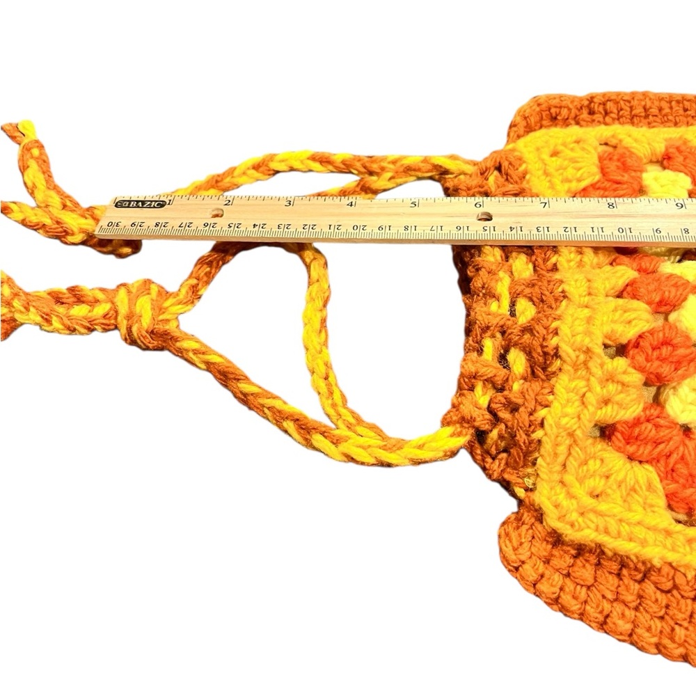 Vintage handcrafted Crochet Multicolored drawstring Bag - Picture 8 of 10